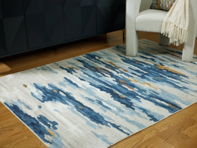 Vinlett 8' x 10' Washable Rug, Cream/Blue/Brown, rollover