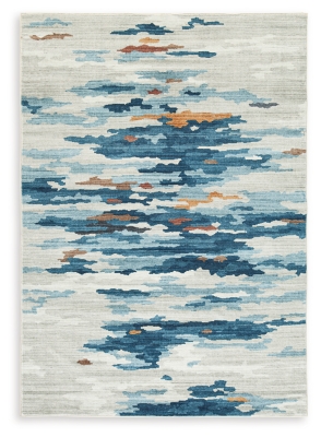Vinlett 8' x 10' Washable Rug, Cream/Blue/Brown, large