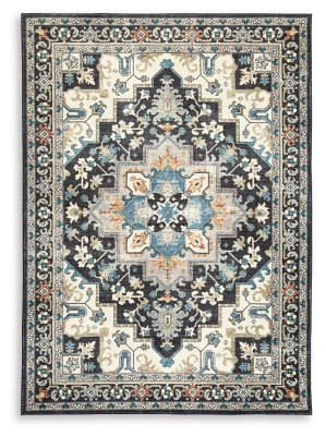Leningston 8' x 10' Washable Rug, Black/Cream/Blue, large