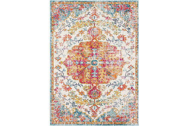 An updated interpretation of the classic medallion design, this rug delights with its fresh feel and timeless appeal. Pleasing palette grounds your space in perfect harmony.Made of polypropylene | Machine woven | Medium pile | No backing; rug pad recommended | Spot clean | Imported