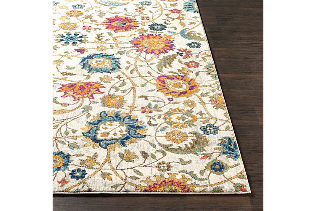 Need to warm up a room? The light and elegant feel of this rug is a lovely treat underfoot. Its flowing floral pattern blended with organic hues exudes a sense of ease that’s easy to love.Made of polypropylene | Machine woven | Medium pile | No backing; rug pad recommended | Spot clean | Imported