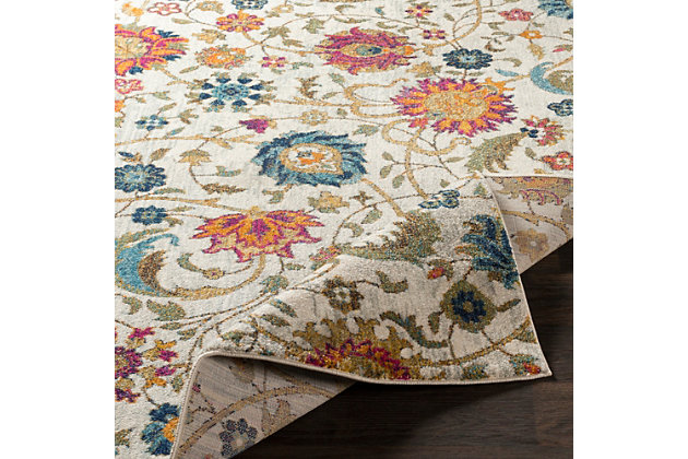 Need to warm up a room? The light and elegant feel of this rug is a lovely treat underfoot. Its flowing floral pattern blended with organic hues exudes a sense of ease that’s easy to love.Made of polypropylene | Machine woven | Medium pile | No backing; rug pad recommended | Spot clean | Imported
