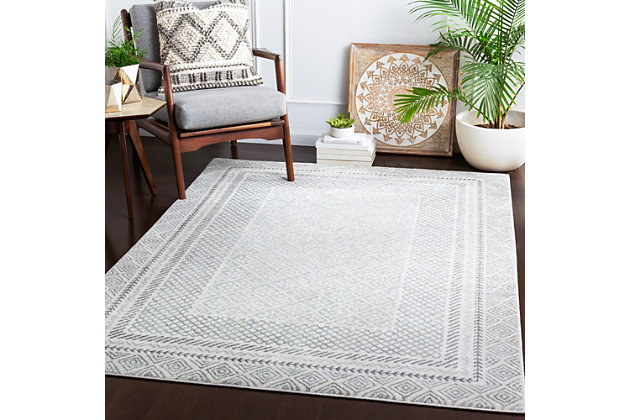 Dress up any floor with the natural hue and designer look of this rug. It welcomes visitors with warmth and comfort underfoot. Neutral color palette exudes a relaxed sensibility which works wonders in any decor.Made of polypropylene | Machine woven | Medium pile | No backing; rug pad recommended | Spot clean | Imported
