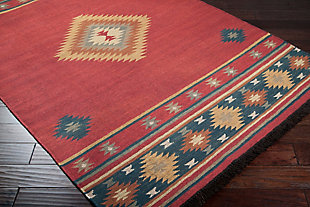 Express your worldly point of view with this exotic rug. Intricate patterns and captivating colors capture the look of far away places and add an element of allure to your design.100% wool | For indoor/outdoor use | Uv resistant; water resistant | Handwoven | No pile | No backing; rug pad recommended | Spot clean | Imported