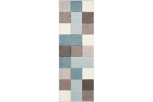Delineate a space in a beautiful way with this designer area rug. Its gorgeous geometric design infuses a modern sensibility that simply suits your style.Made of polypropylene | Machine woven | High pile | No backing; rug pad recommended | Spot clean | Imported
