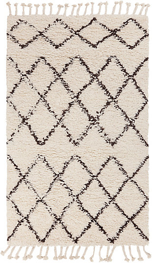Hand Crafted Tassel Area Rug, White/Camel, large