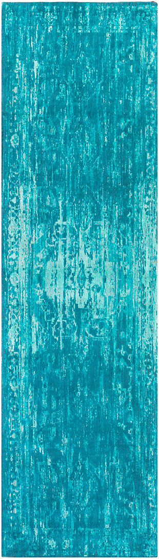 Hand Crafted 2'3" X 8" Area Rug, Teal/Turquoise, large