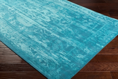 Hand Crafted 5' X 8' Area Rug, Teal/Turquoise, large