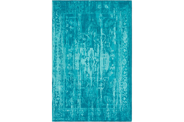Striking abstract patterned rug leaves so much to the imagination. Its ethereal design dresses up a room with brilliant color, visual texture and a highly contemporary point of view.Made of cotton/polyester | Cotton canvas (with latex) backing | Handwoven | Imported