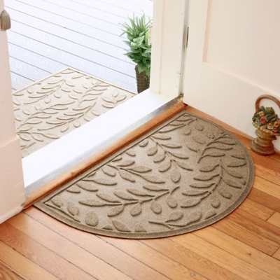Home Accent Aqua Shield Brittany Leaf 24" x 39" Half Round Doormat, Khaki, large