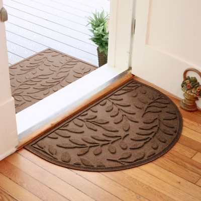 Home Accent Aqua Shield Brittany Leaf 24" x 39" Half Round Doormat, Dark Brown, large