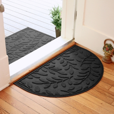 Home Accent Aqua Shield Brittany Leaf 24" x 39" Half Round Doormat, Charcoal, large