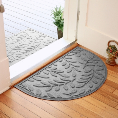 Home Accent Aqua Shield Brittany Leaf 24" x 39" Half Round Doormat, Medium Gray, large