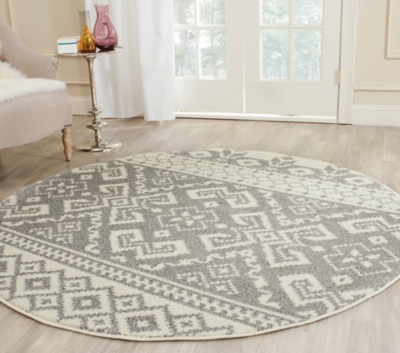Power Loomed 4' x 4' Round Rug, Gray/White, large