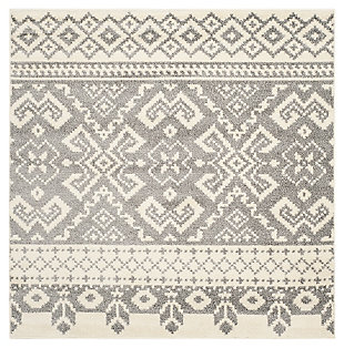Power Loomed 6' x 6' Square Rug, Gray/White, large