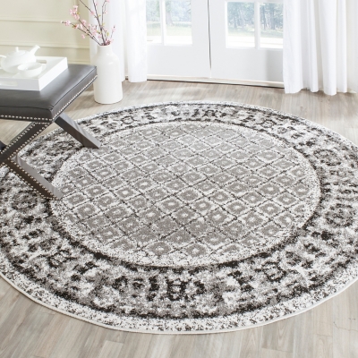 Power Loomed 8' x 8' Round Rug, Gray/White, large