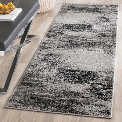 Abstract 2'6" x 10' Runner Rug, Gray/Black, large