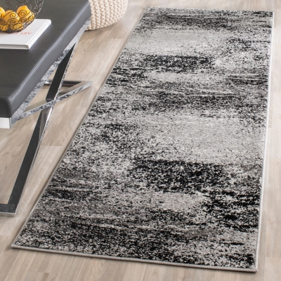 Abstract 2'6" x 4' Runner Rug, Gray/Black, large