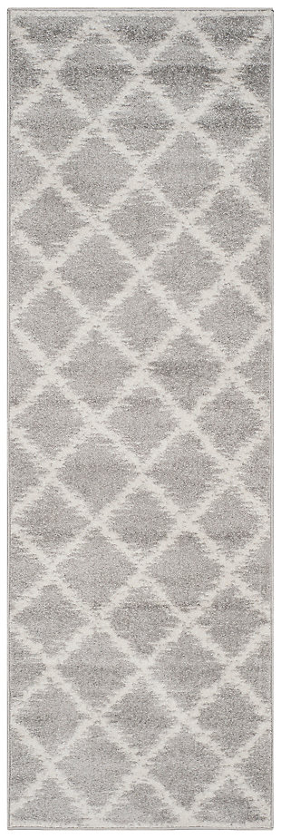 Abstract 2'6" x 12' Runner Rug, Gray/White, large