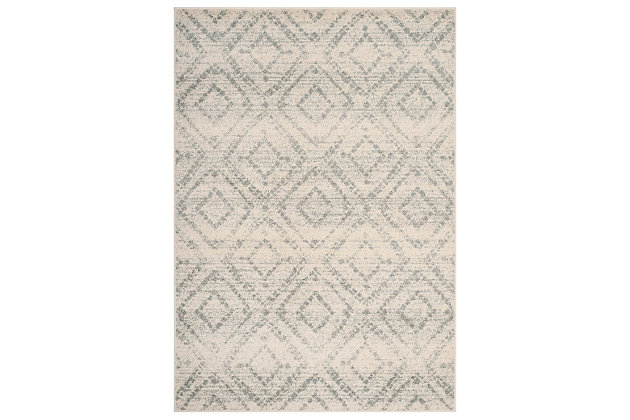 Simply timeless and beautifully on trend, this masterfully crafted Moroccan style area rug is distressed to impress. Easy elegant and casually cool, it looks right at home whether your furnishings are retro, boho or somewhere in between.Made of  polypropylene | Machine woven | Medium pile | No backing; rug pad recommended | Spot clean | Imported
