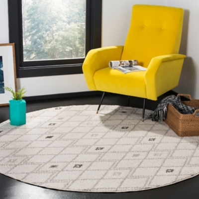 Power Loomed 6' x 6' Round Rug, Gray/Yellow, large