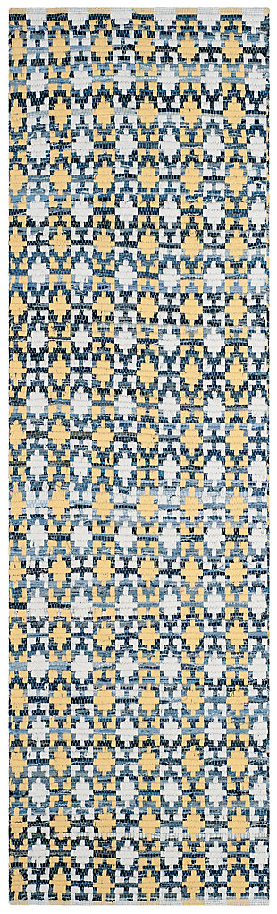 Hand Crafted 2'3" x 6' Runner Rug, Yellow/White, large