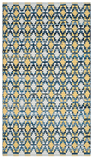 Hand Crafted 3' x 5' Area Rug, Yellow/White, large