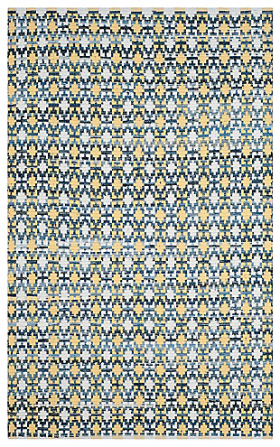 Hand Crafted 5' x 8' Area Rug, Yellow/White, large