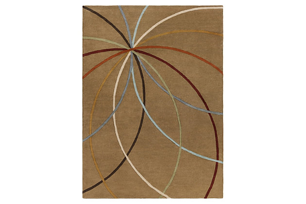 Think outside the lines. Appealing to those with an eye for highly contemporary design, this all-wool area rug aligns your space with color, movement and flow. Carved weave incorporates textural artistry.100% wool | Hand-tufted and carved, medium pile | Cotton canvas backing; rug pad recommended | Imported | Dry clean | Wool fibers are prone to shedding, vacuum regularly and shedding will subside