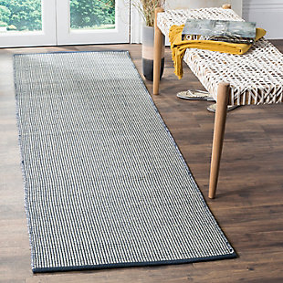 Hand Crafted 2'3" x 6 Runner Rug, White/Blue, rollover