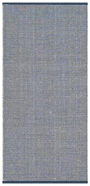 Hand Crafted 2'3" x 6 Runner Rug, White/Blue, large