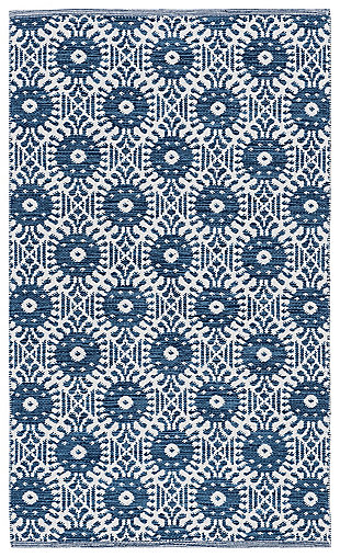 Hand Crafted 3' x 5' Area Rug, White/Blue, large