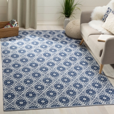 Hand Crafted 5' x 8' Area Rug, White/Blue, large