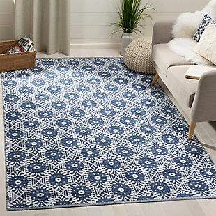 Hand Crafted 5' x 8' Area Rug, White/Blue, rollover
