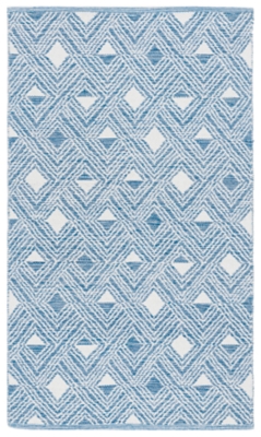 Power Loomed 3' x 5' Area Rug, White/Blue, large