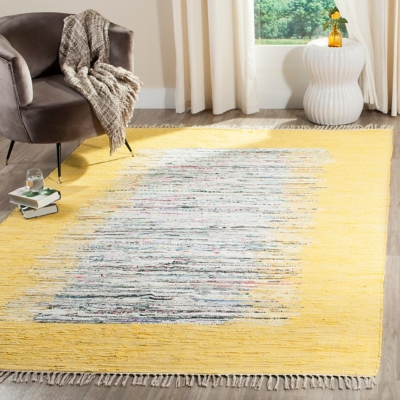 Hand Crafted 5' x 8' Area Rug, Yellow/White, large