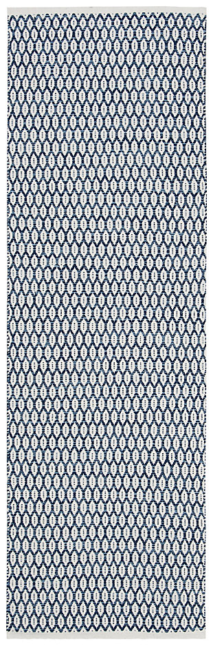 Hand Crafted 2'3" x 7' Runner Rug, Blue/White, large