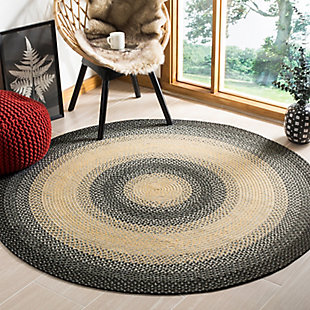 Reversible 6' x 6' Round Rug, Black/Gray, rollover