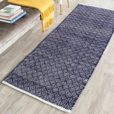 Hand Crafted 2'3" x 7' Runner Rug, Navy, large