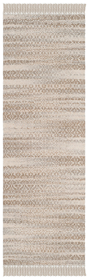 Hand Crafted 2'3" x 7' Runner Rug, Ivory/Beige, large
