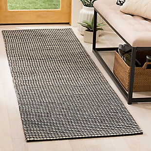 Hand Crafted 2'3" x 8' Runner Rug, Black/Ivory, rollover