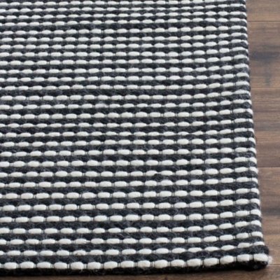 Hand Crafted 2'3" x 8' Runner Rug, Black/Ivory, large