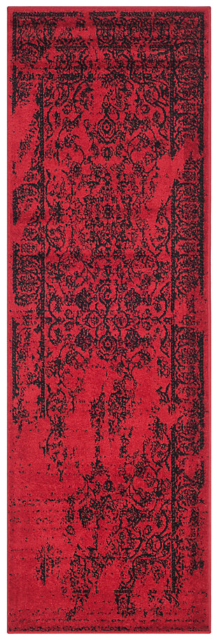 Abstract 2'6" x 12' Runner Rug, Red/Black, large