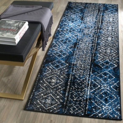 Abstract 2'6" x 8' Runner Rug, Silver/Black, large