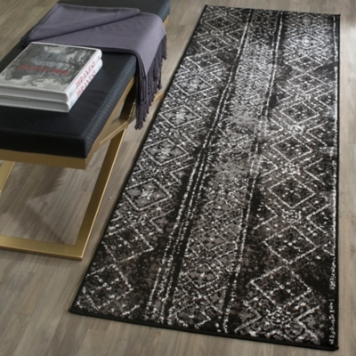 Abstract 2'6" x 8' Runner Rug, Black/Silver, large