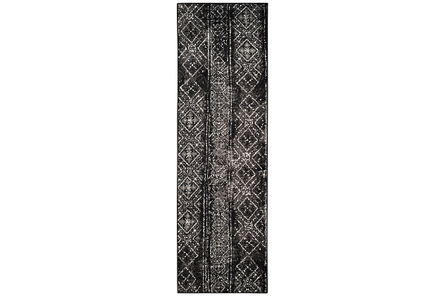 Express your worldly point of view with this exotic rug. Intricate patterns and captivating colors capture the look of far away places and add an element of allure to your design.Made of  polypropylene | Machine woven | Medium pile | No backing; rug pad recommended | Spot clean | Imported