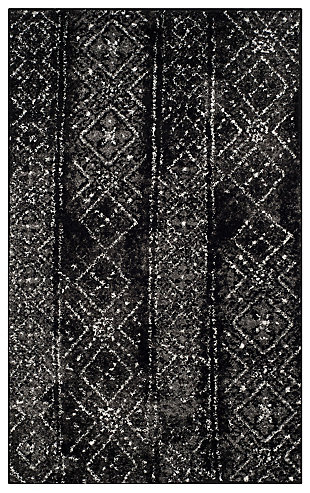 Abstract 3' x 5' Area Rug, Black/Silver, rollover