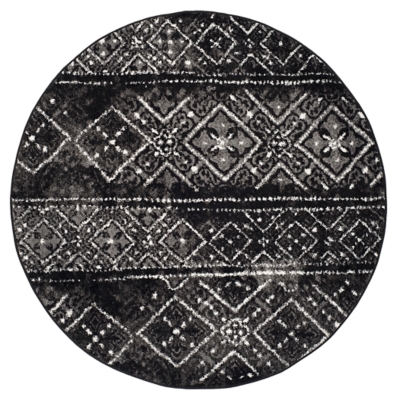 Abstract 4' x 4' Round Rug, Black/Silver, large