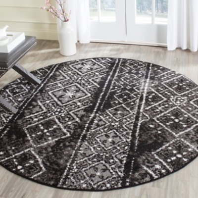 Abstract 6' x 6' Round Rug, Black/Silver, large