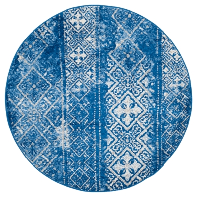 Abstract 6' x 6' Round Rug, Blue/Silver, large